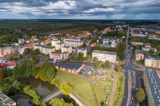 Braniewo, panorama miasta z lotu ptaka. EU, PL, Warm-Maz. Lotnicze.